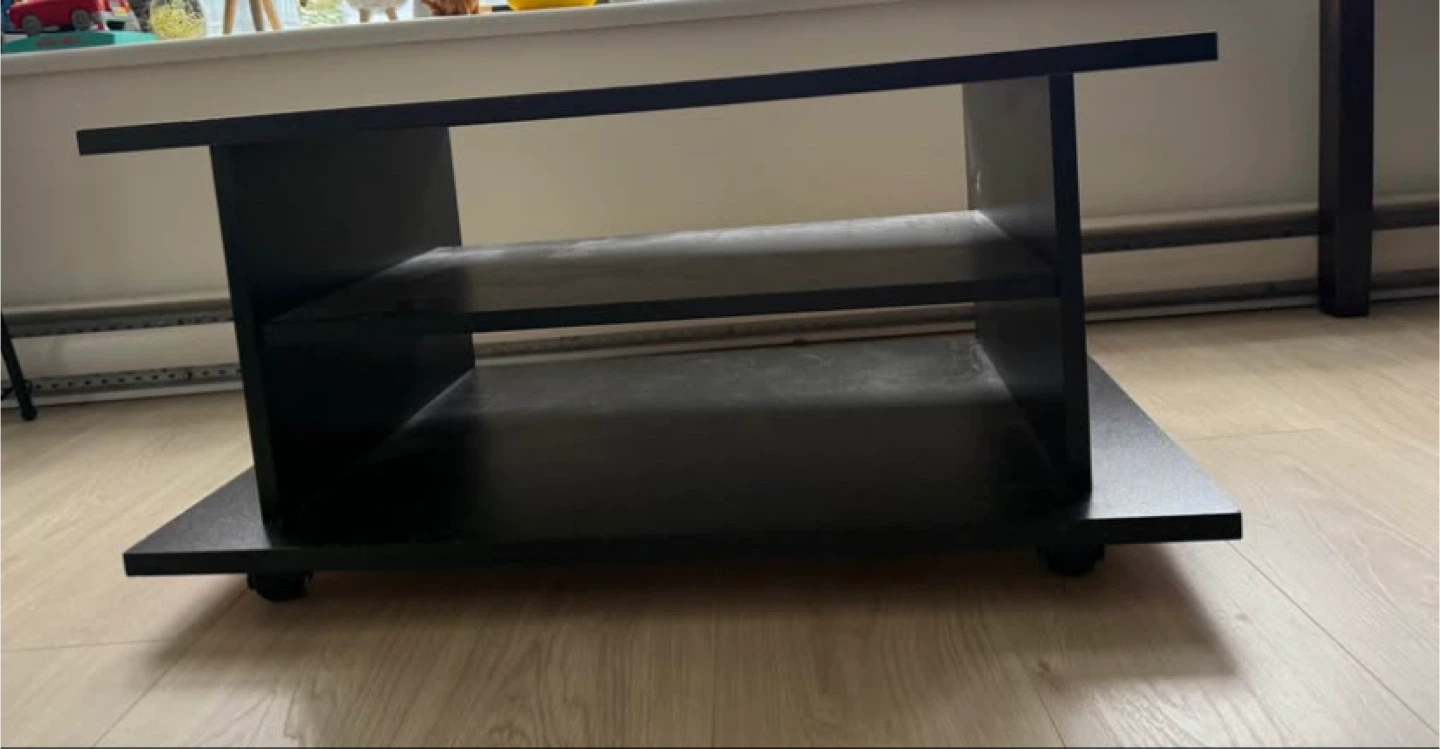 Black Coffee Table with Shelving and Wheels - photo 2
