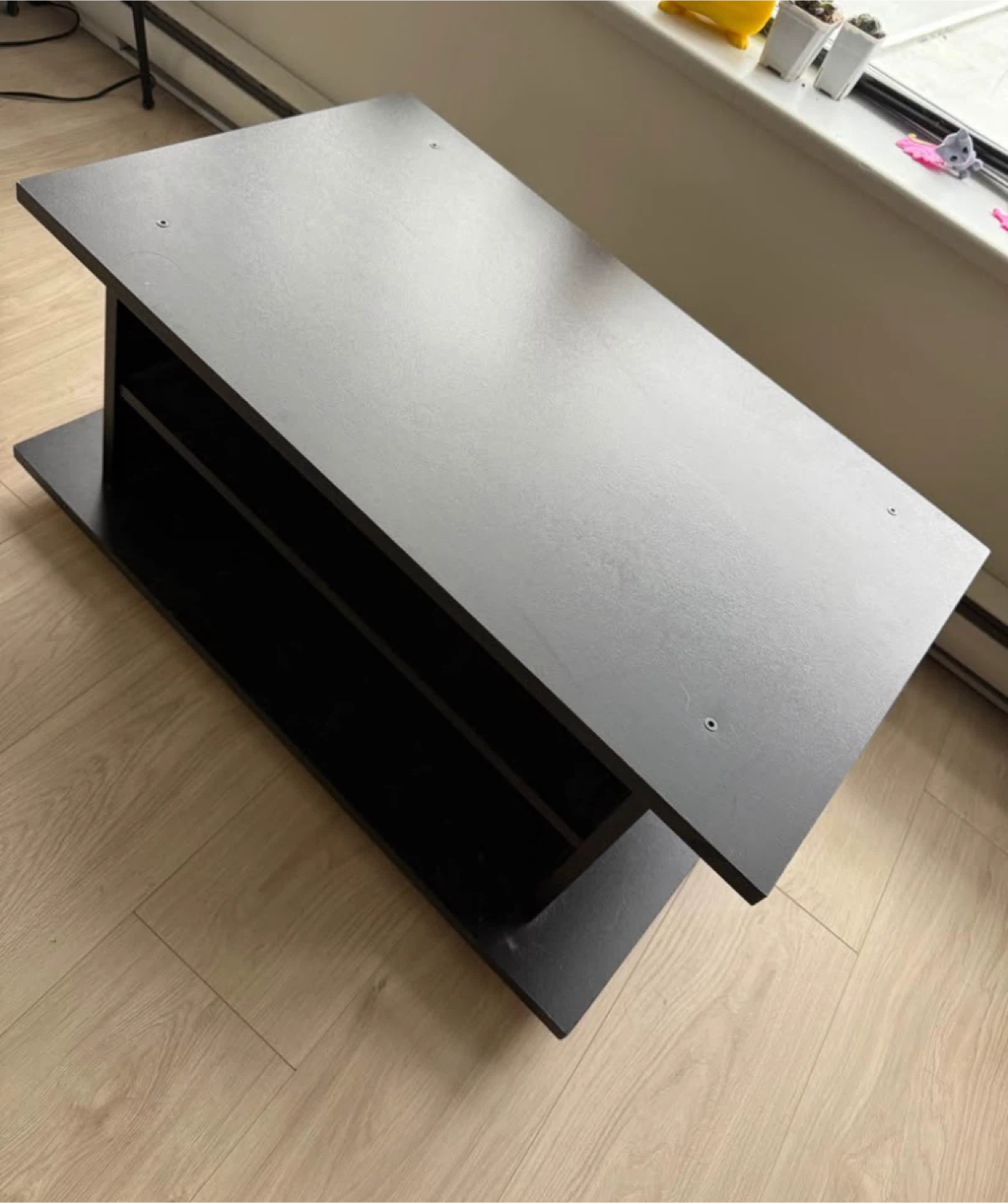 Black Coffee Table with Shelving and Wheels - photo 3