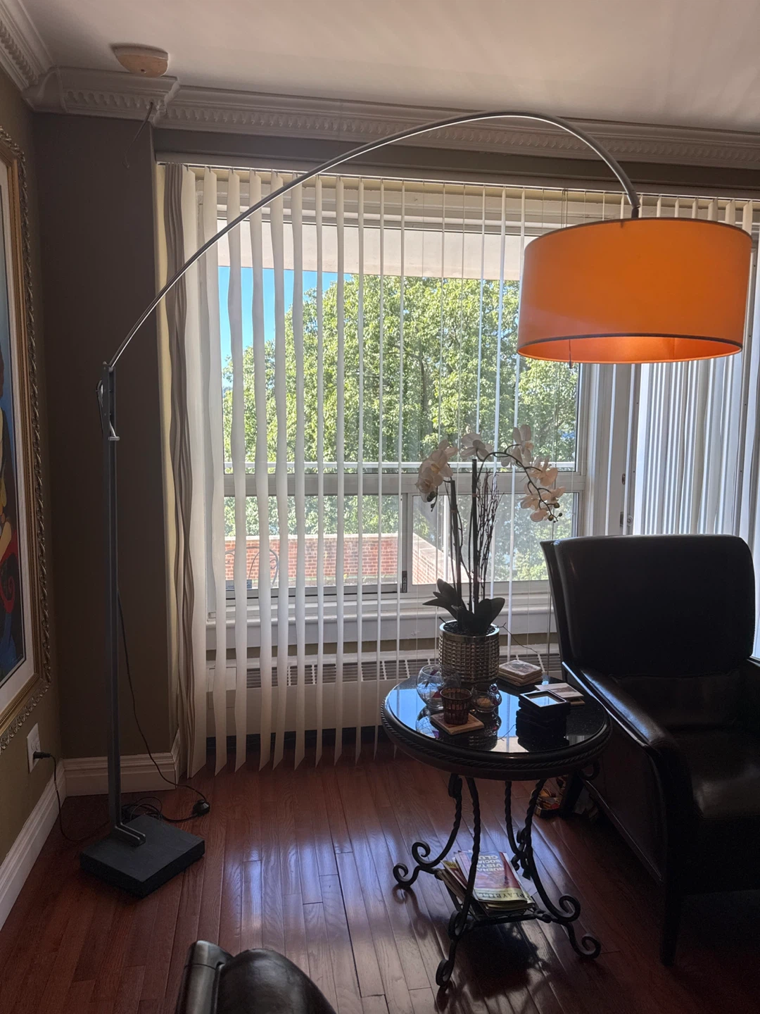 Arched Floor Lamp with Orange Shade