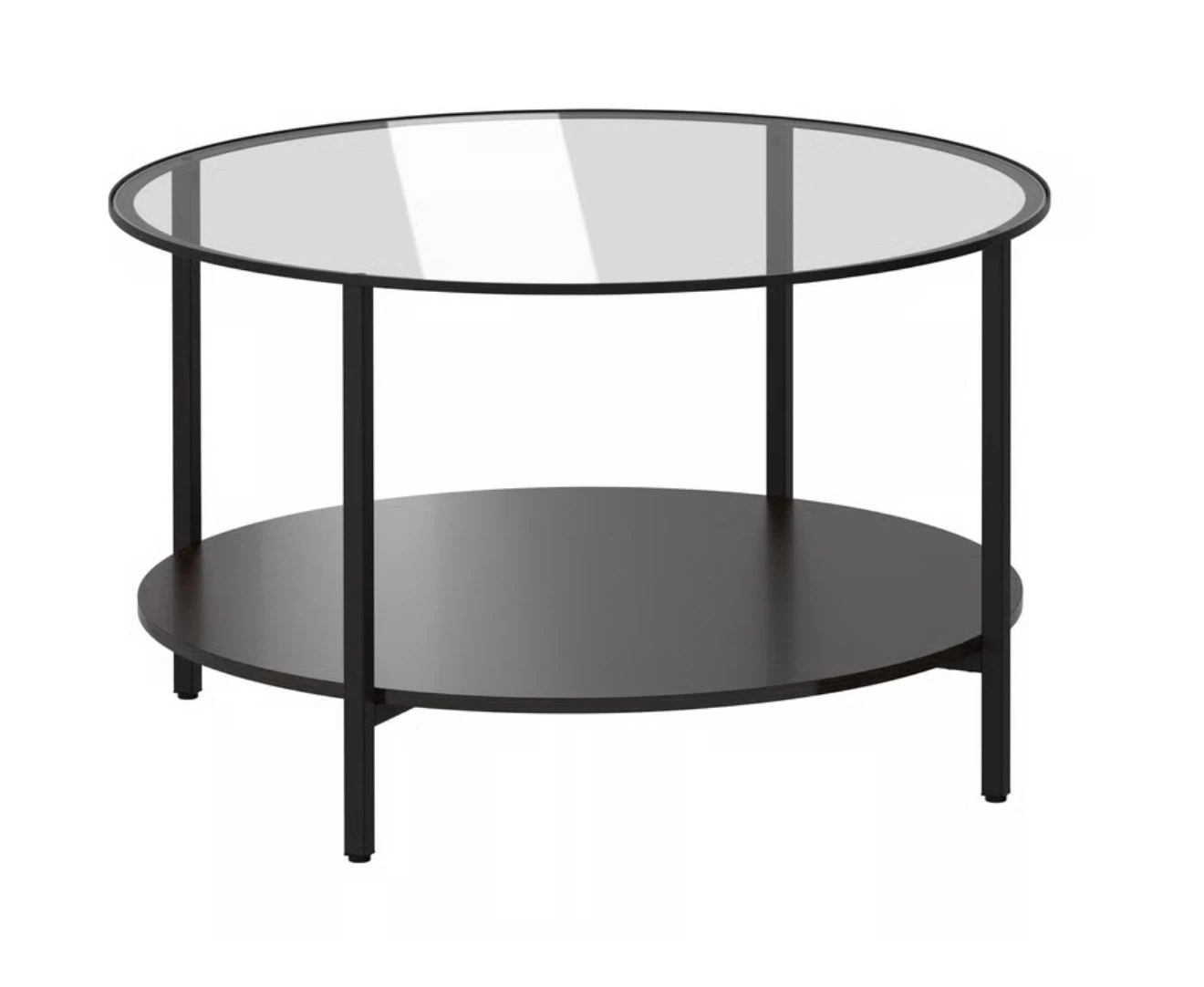 Glass Round Coffee Table, Black Metal - photo 2