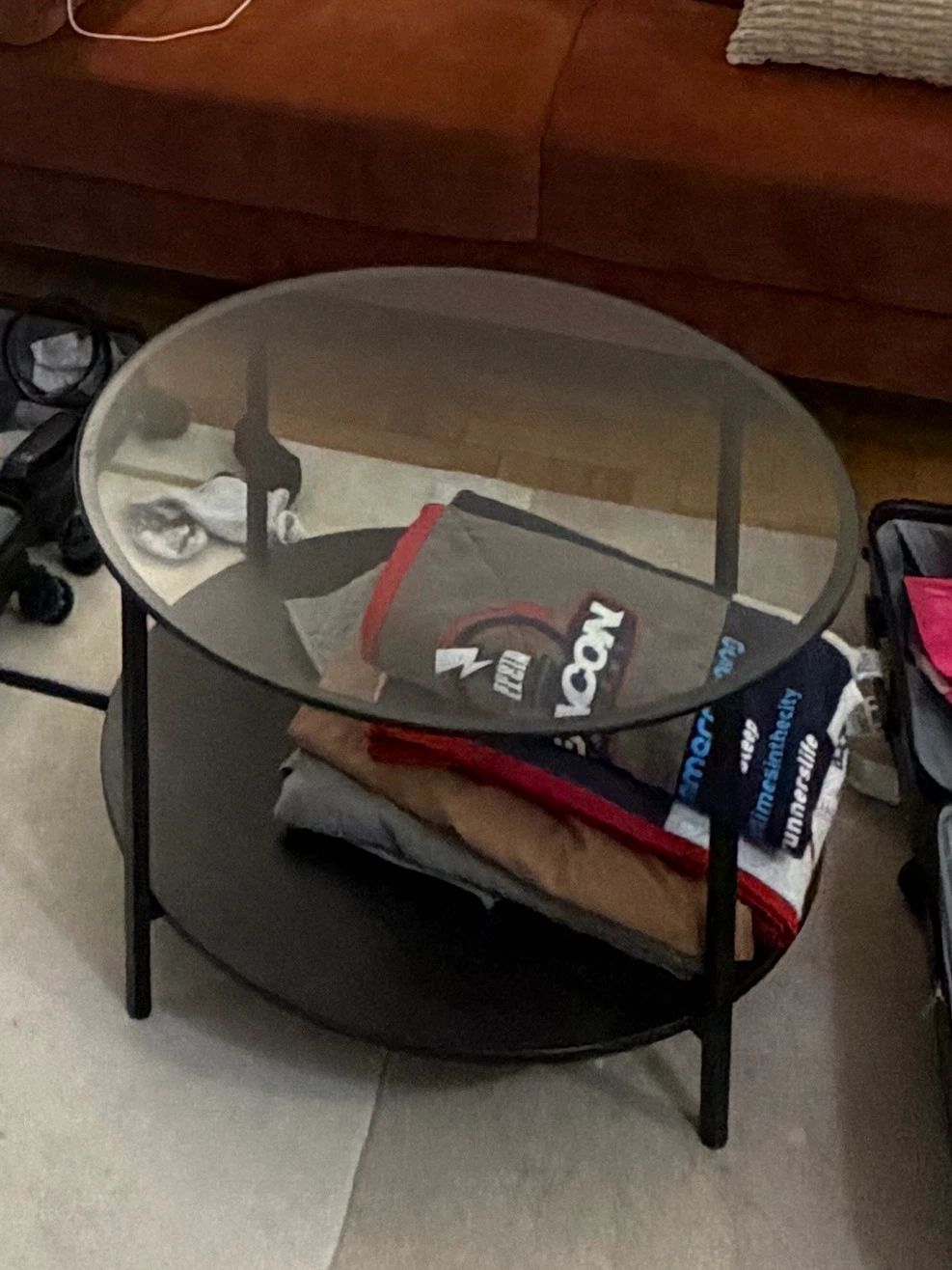 Glass Round Coffee Table, Black Metal - photo 3