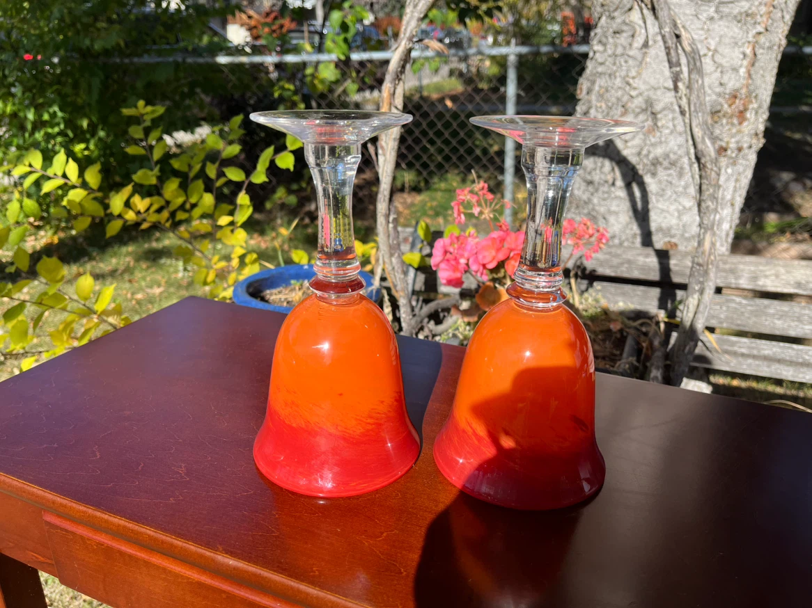 Hand Blown Orange Art Glass Goblets, pair - photo 2