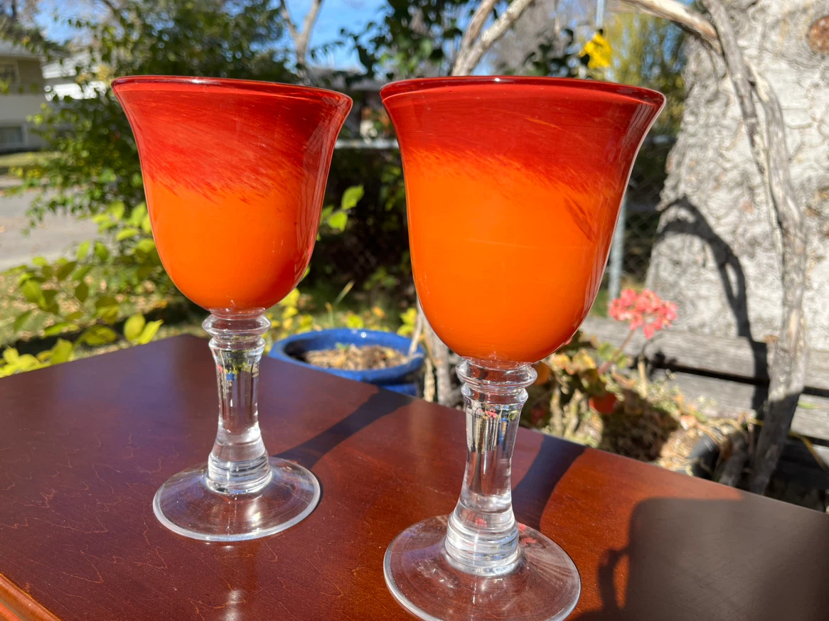 Hand Blown Orange Art Glass Goblets, pair - photo 4
