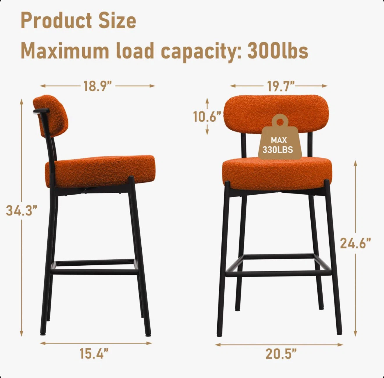 Orange Bouclé Bar Stools - Set of 3 - photo 4