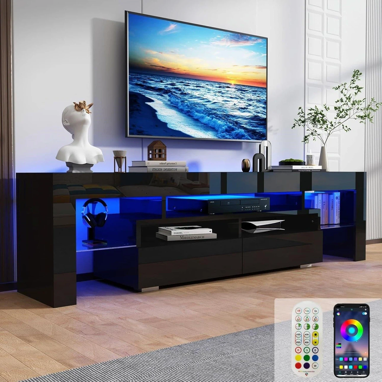 Modern Black High Gloss LED TV Stand