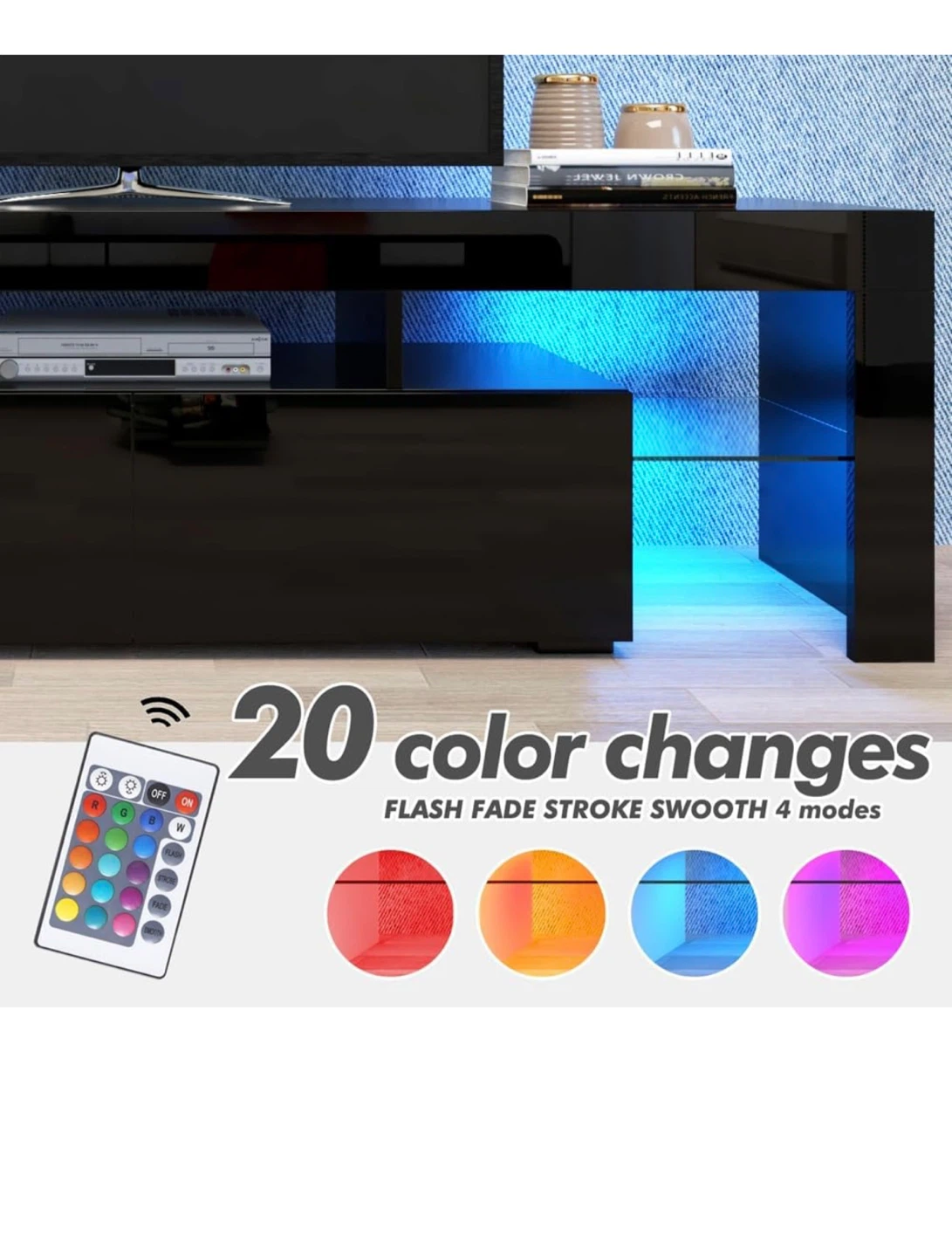Modern Black High Gloss LED TV Stand - photo 2