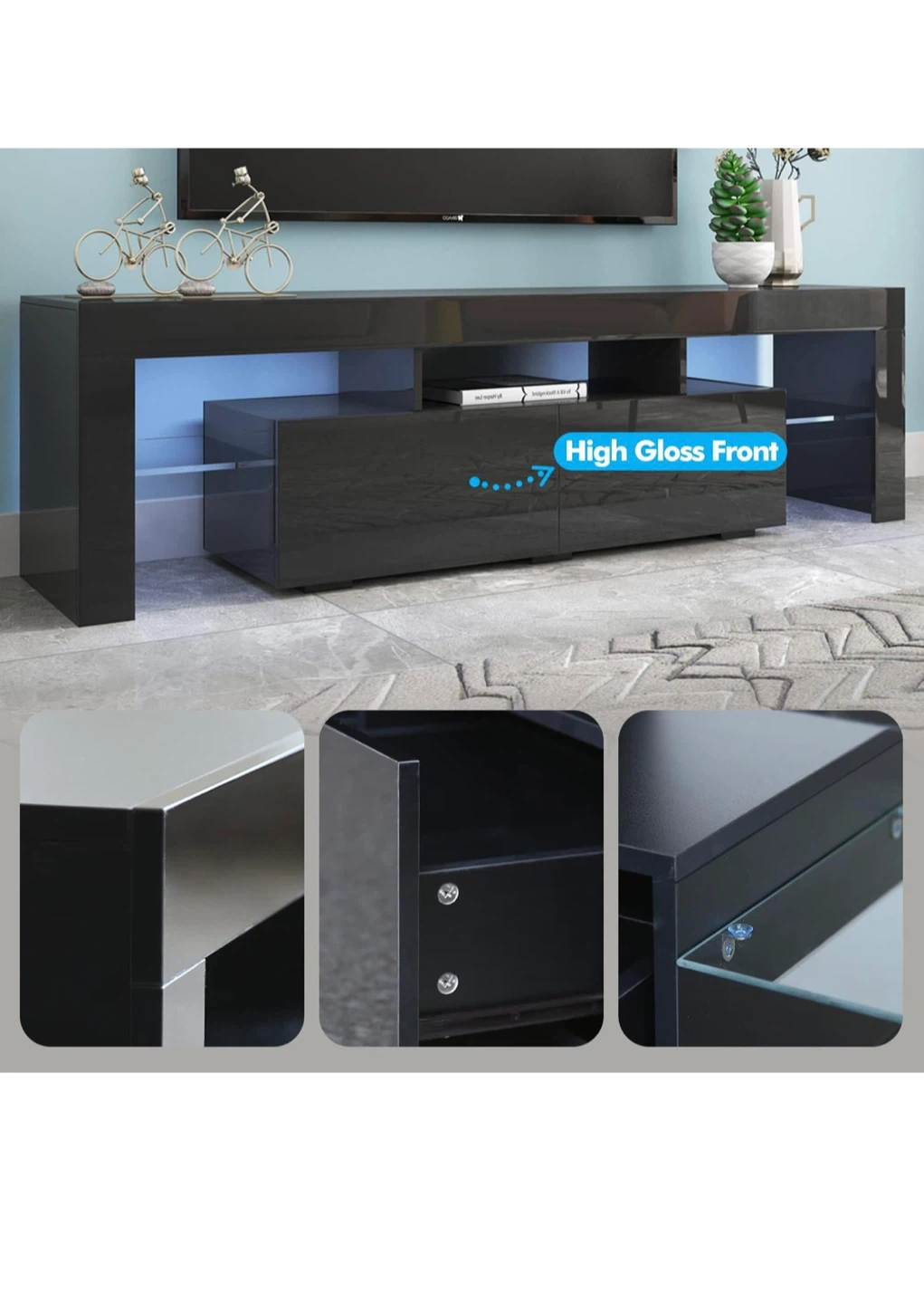 Modern Black High Gloss LED TV Stand - photo 4