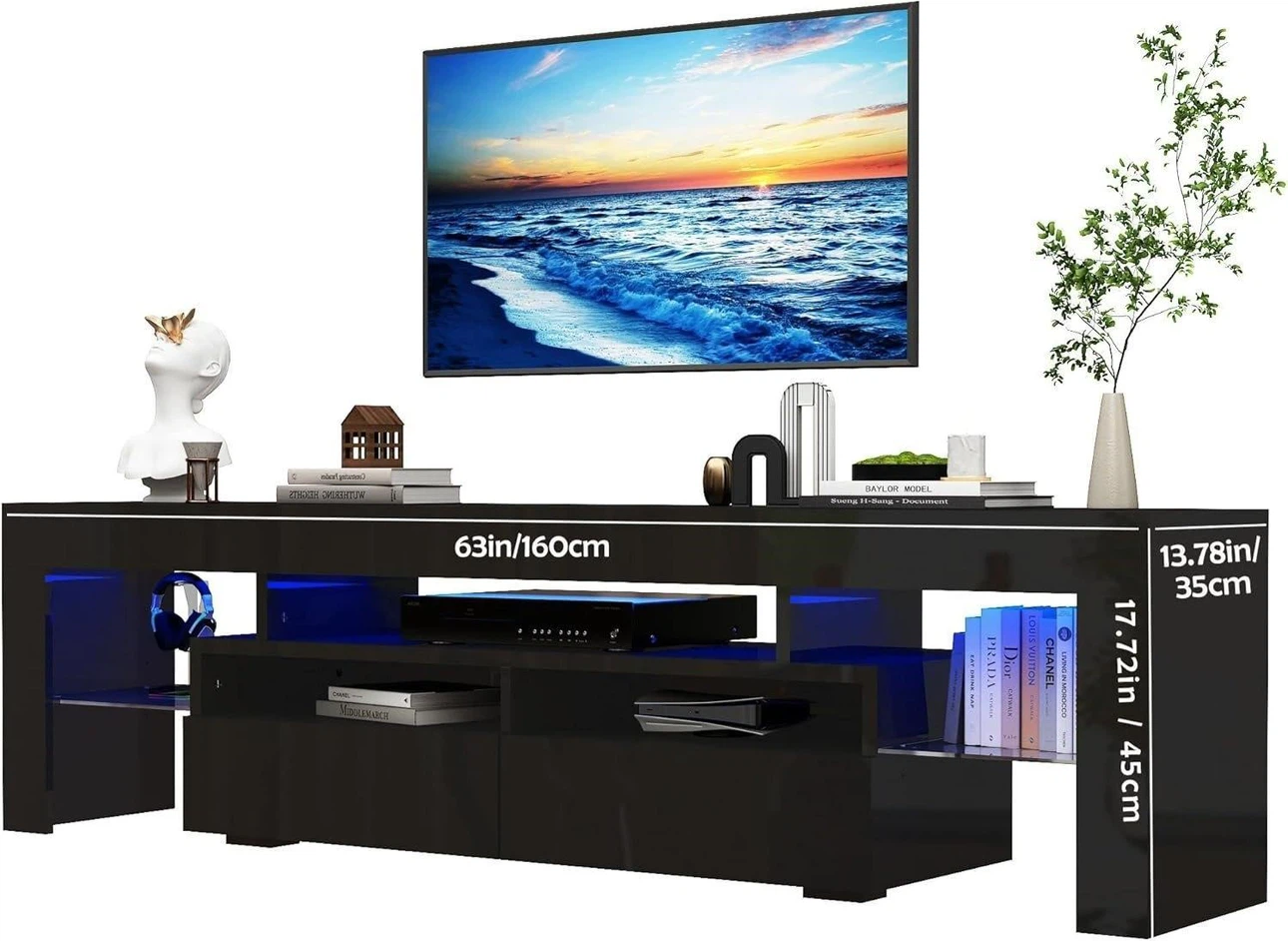 Modern Black High Gloss LED TV Stand - photo 5