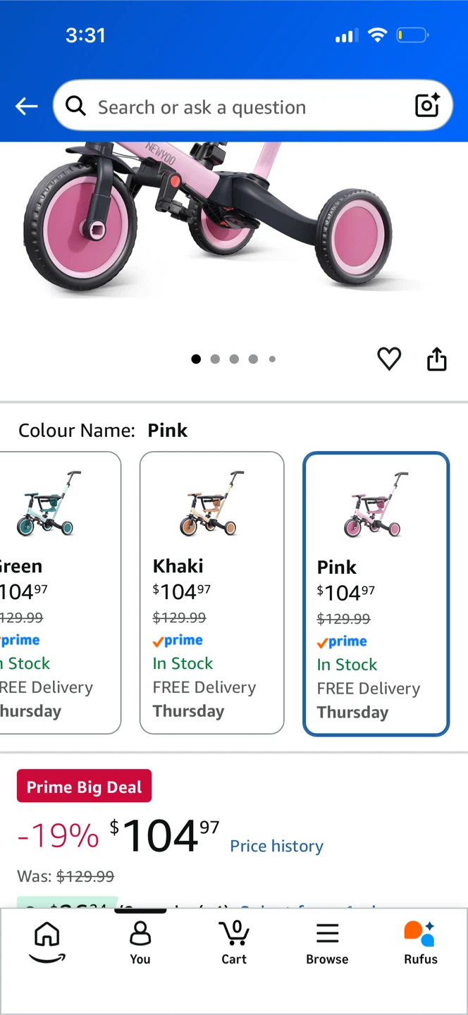 newyoo 5-in-1 Toddler Tricycle - Pink - photo 3