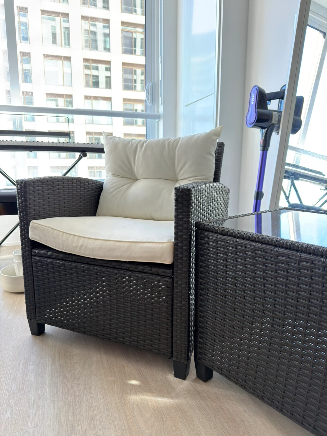3-Piece Wicker Patio Set - 2 Chairs + Glass Table - photo 2