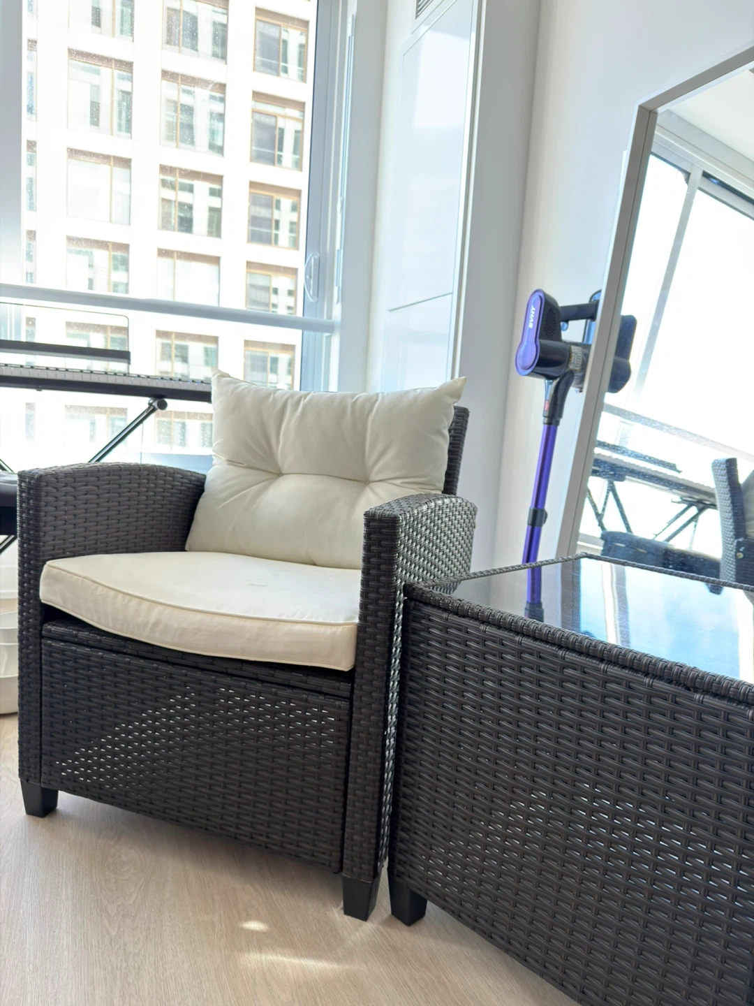 3-Piece Wicker Patio Set - 2 Chairs + Glass Table - photo 4