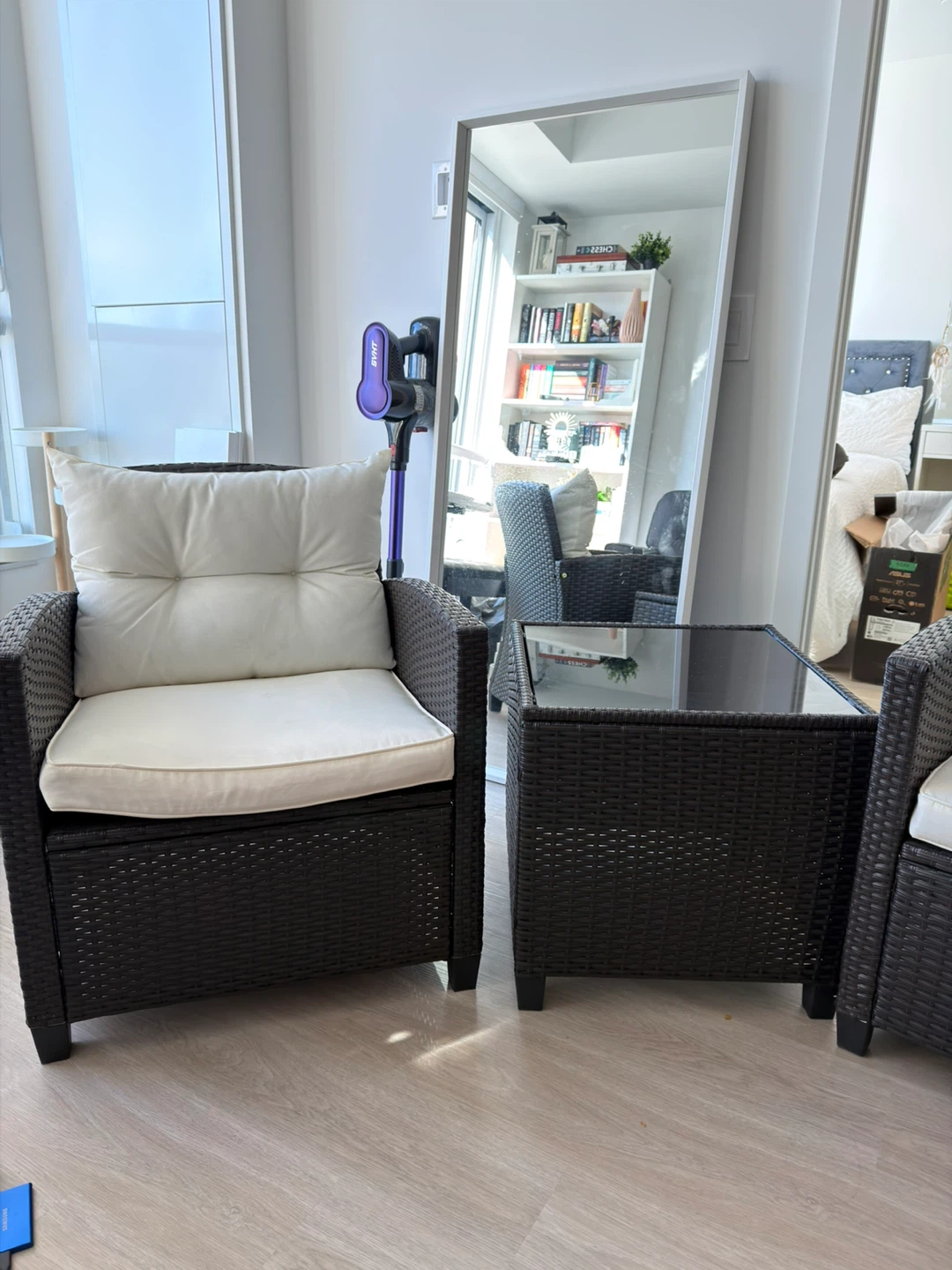 3-Piece Wicker Patio Set - 2 Chairs + Glass Table - photo 5