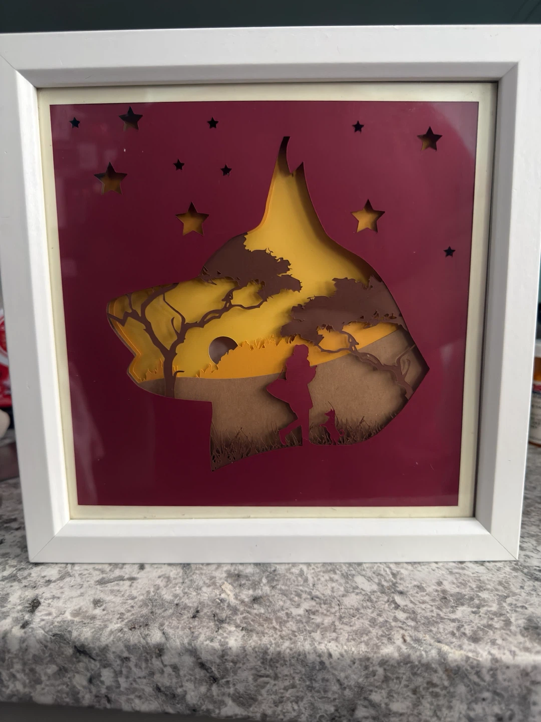 Wolf Silhouette Paper Cut Shadow Box