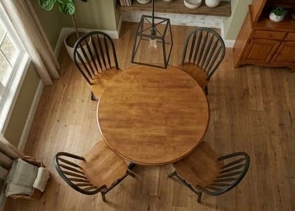 Round wooden dining table and four chairs - photo 2