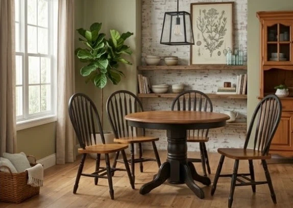 Round wooden dining table and four chairs - photo 4