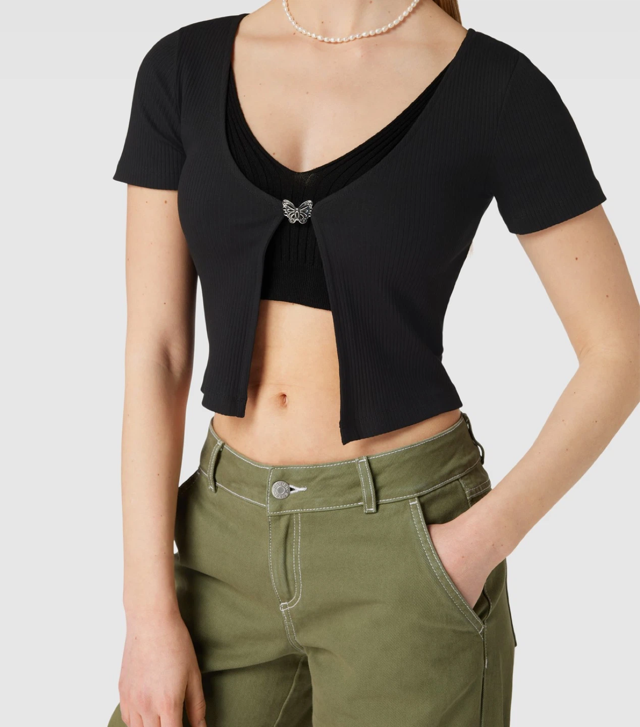 H&M Black Butterfly Clasp Crop Top