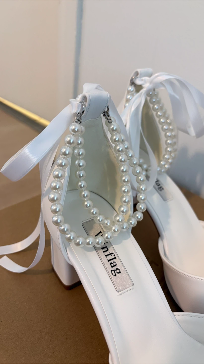 White Finflag Pearl Ankle Strap Heels - photo 2