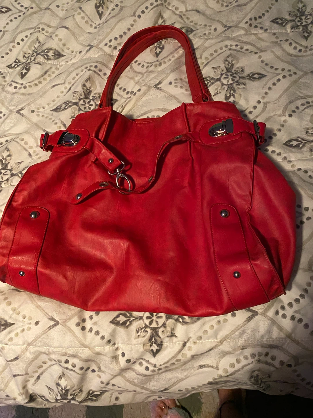 Red Faux Leather Shoulder Bag