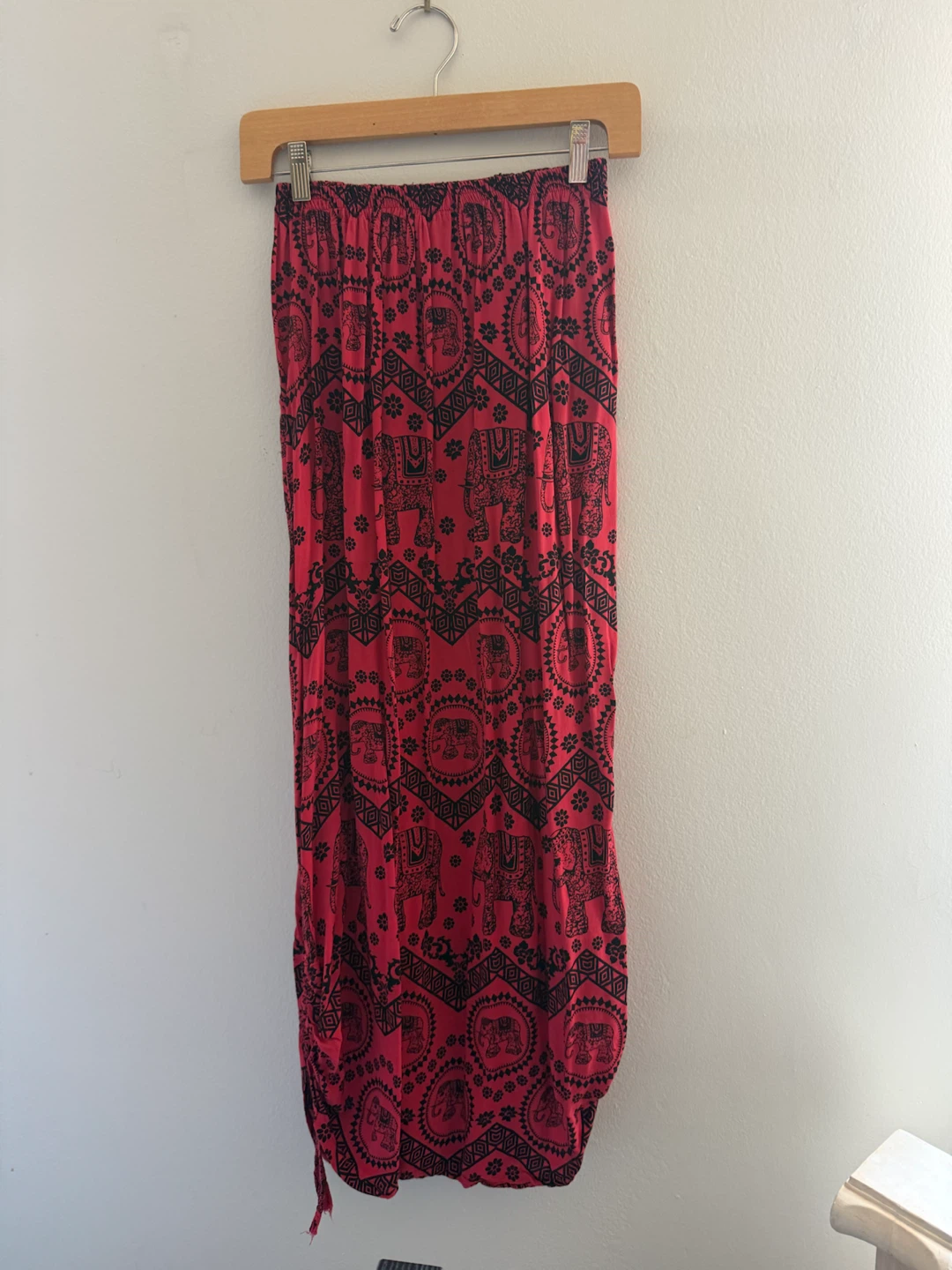 Red Elephant Print Maxi Skirt