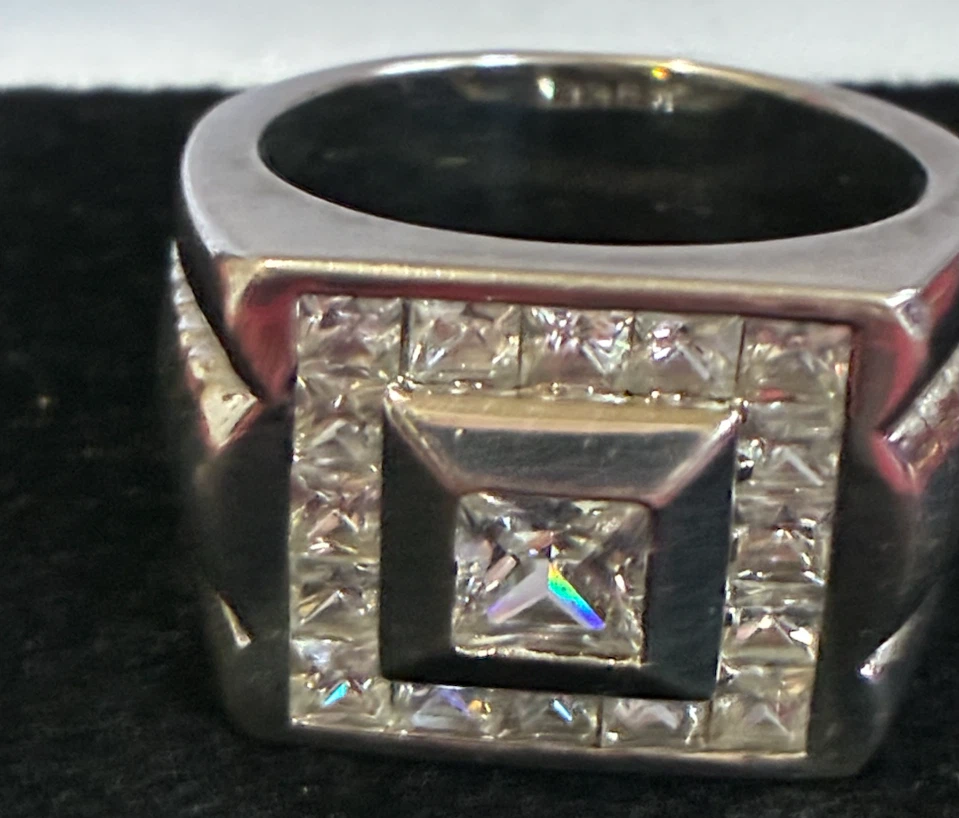 Silver-Tone Men's Statement Ring with Stones