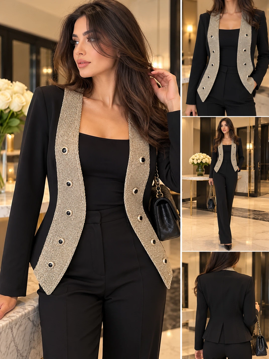 Black and gold metallic trim blazer - photo 3