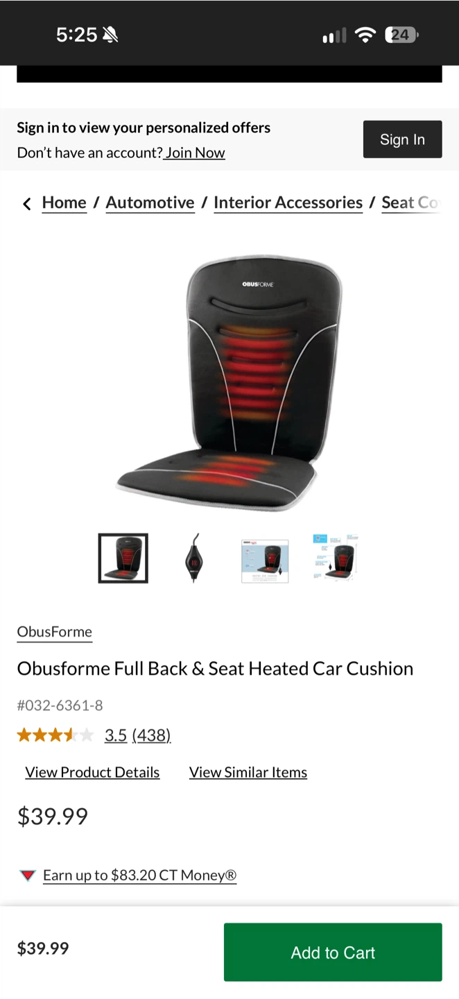 ObusForme Full Back & Seat Heated Car Cushion