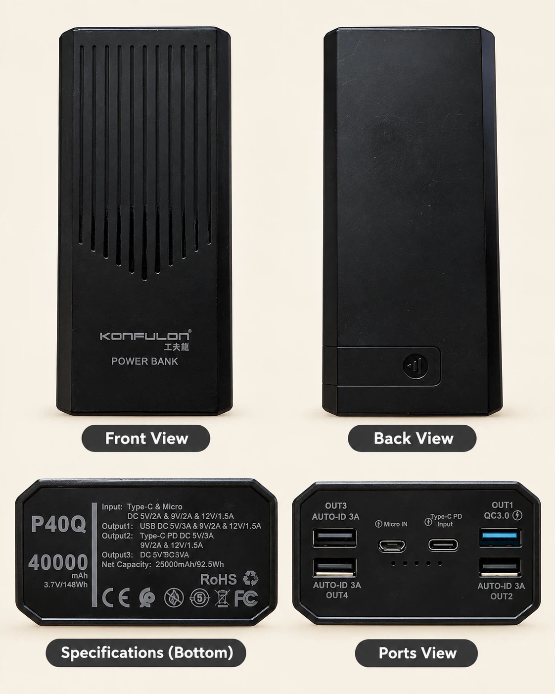 Konfulon P40Q 40000mAh Power Bank