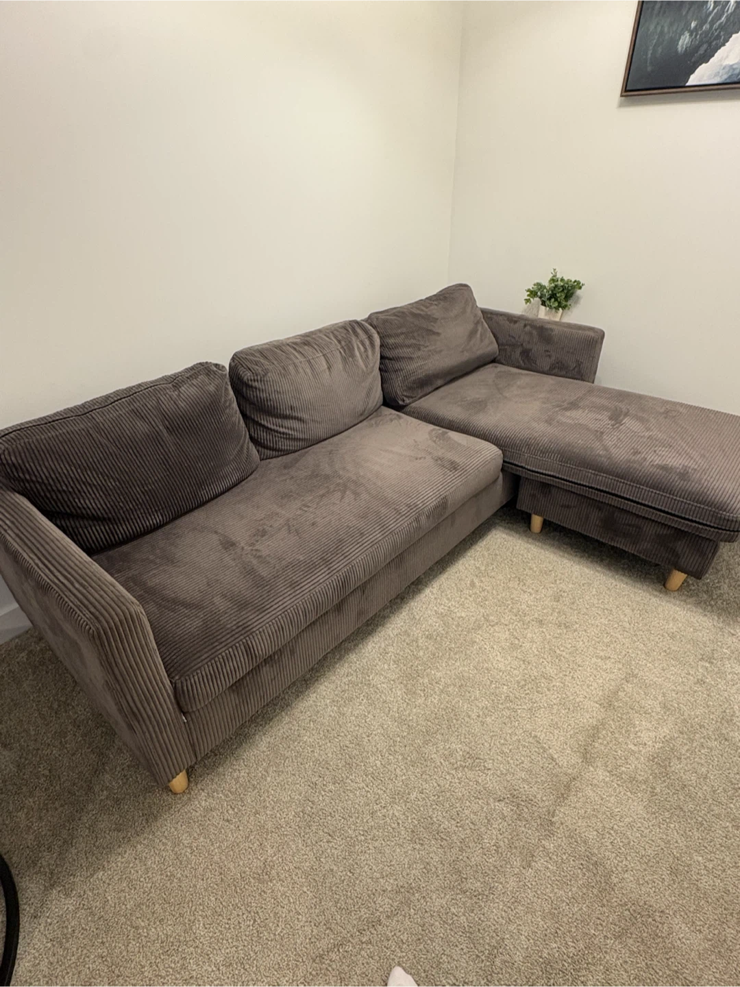Dark grey corduroy sectional sofa