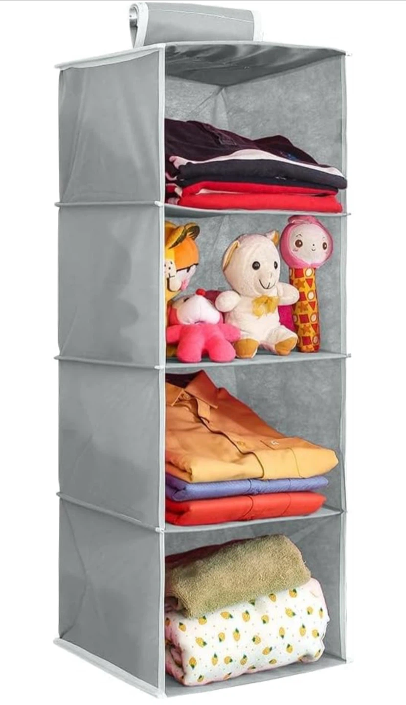 Foldable Hanging 4 Shelves Closet Cloth Organizer, Pack of 4