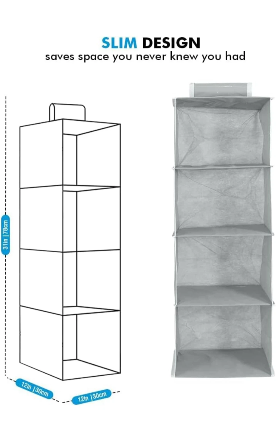 Foldable Hanging 4 Shelves Closet Cloth Organizer, Pack of 4 - photo 3