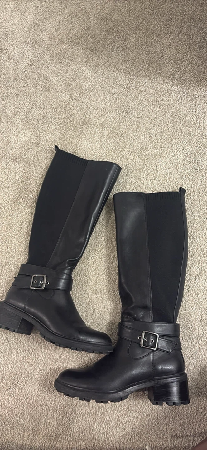 Black Tall Boots with Buckle Detail