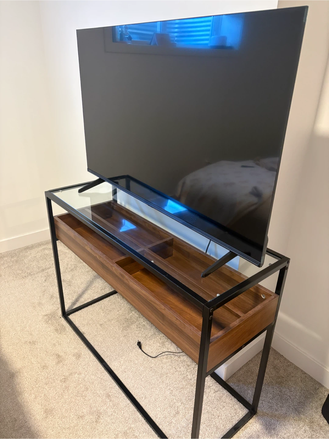 Glass and Walnut Console Table
