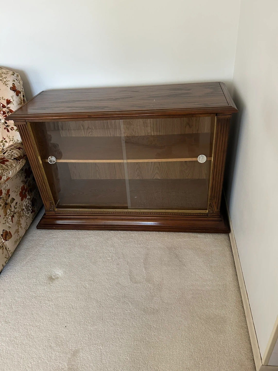 Tv console converted into Wood Glass Door Bookcase