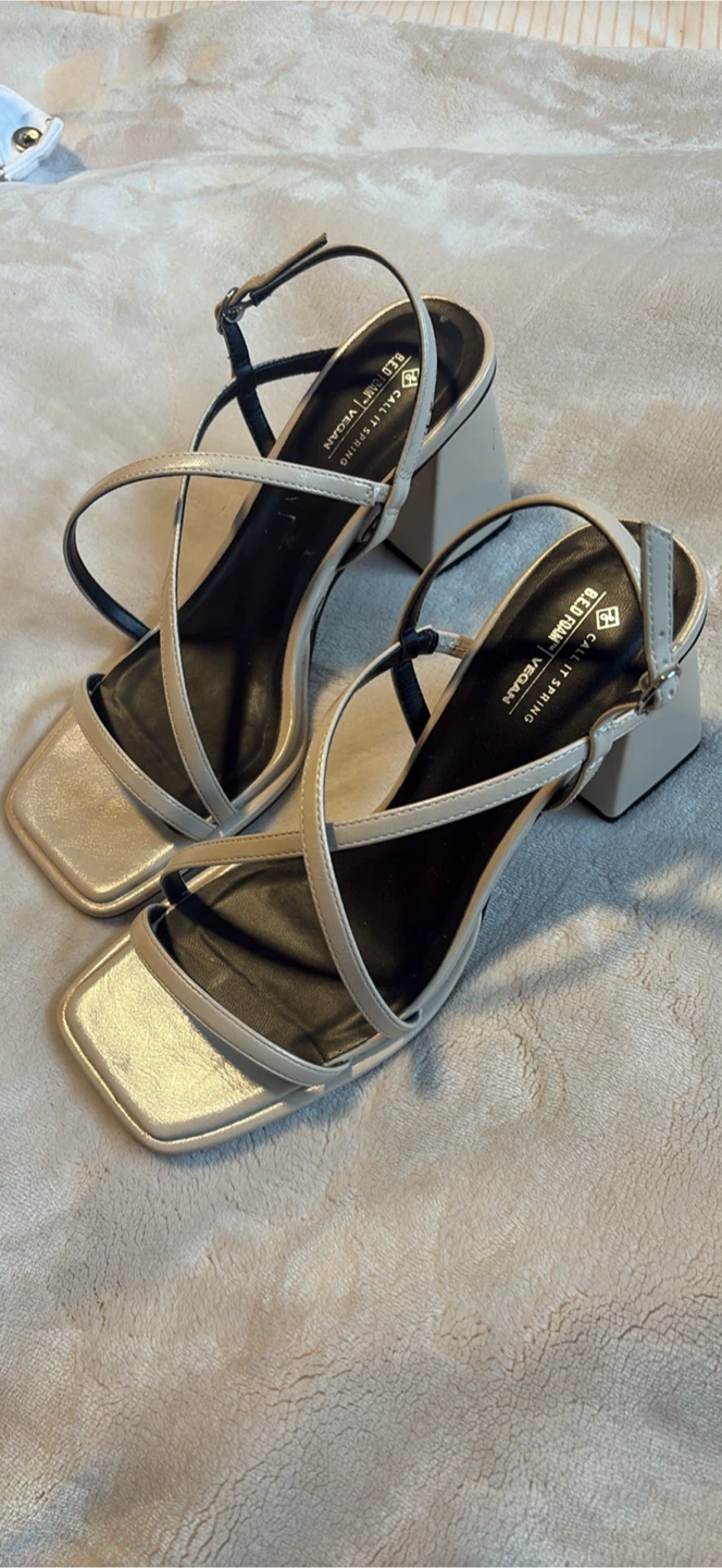 Call It Spring Beige Block Heel Sandals