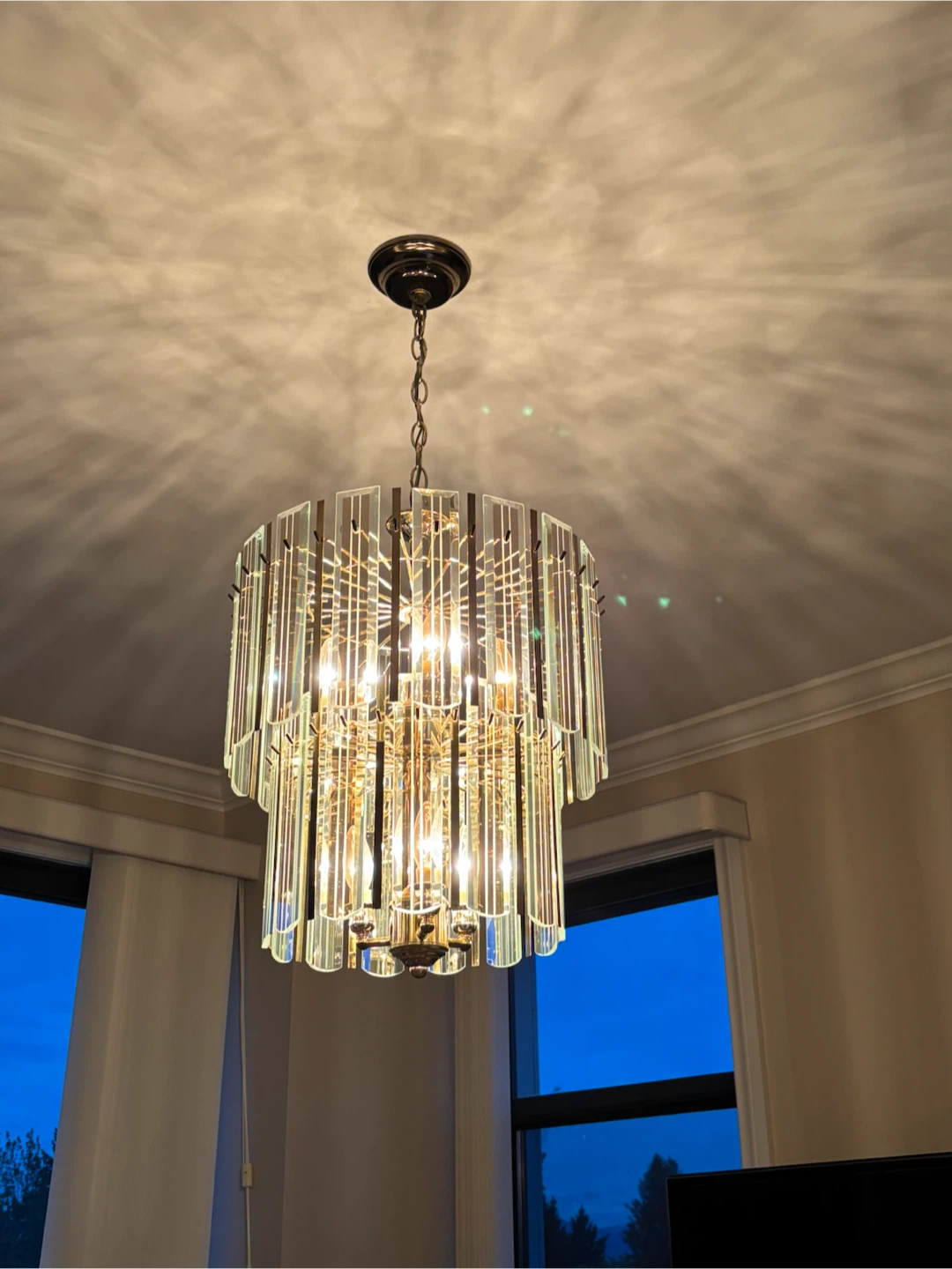 Vintage tiered brass and glass chandelier