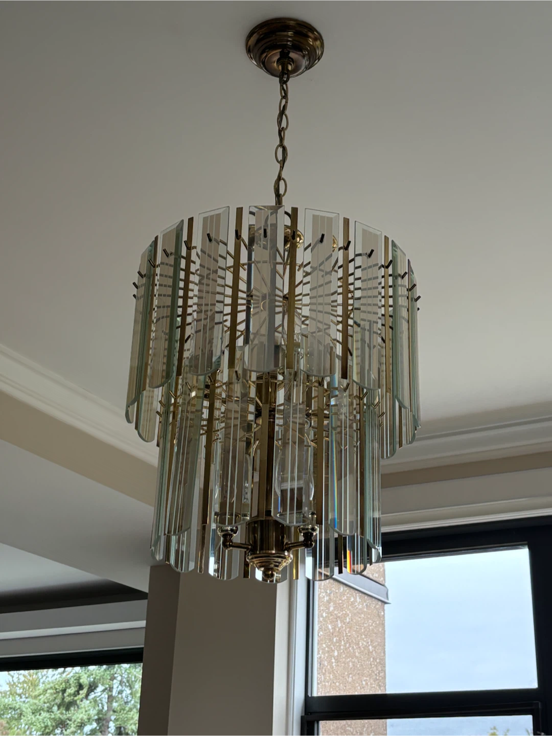 Vintage tiered brass and glass chandelier - photo 3