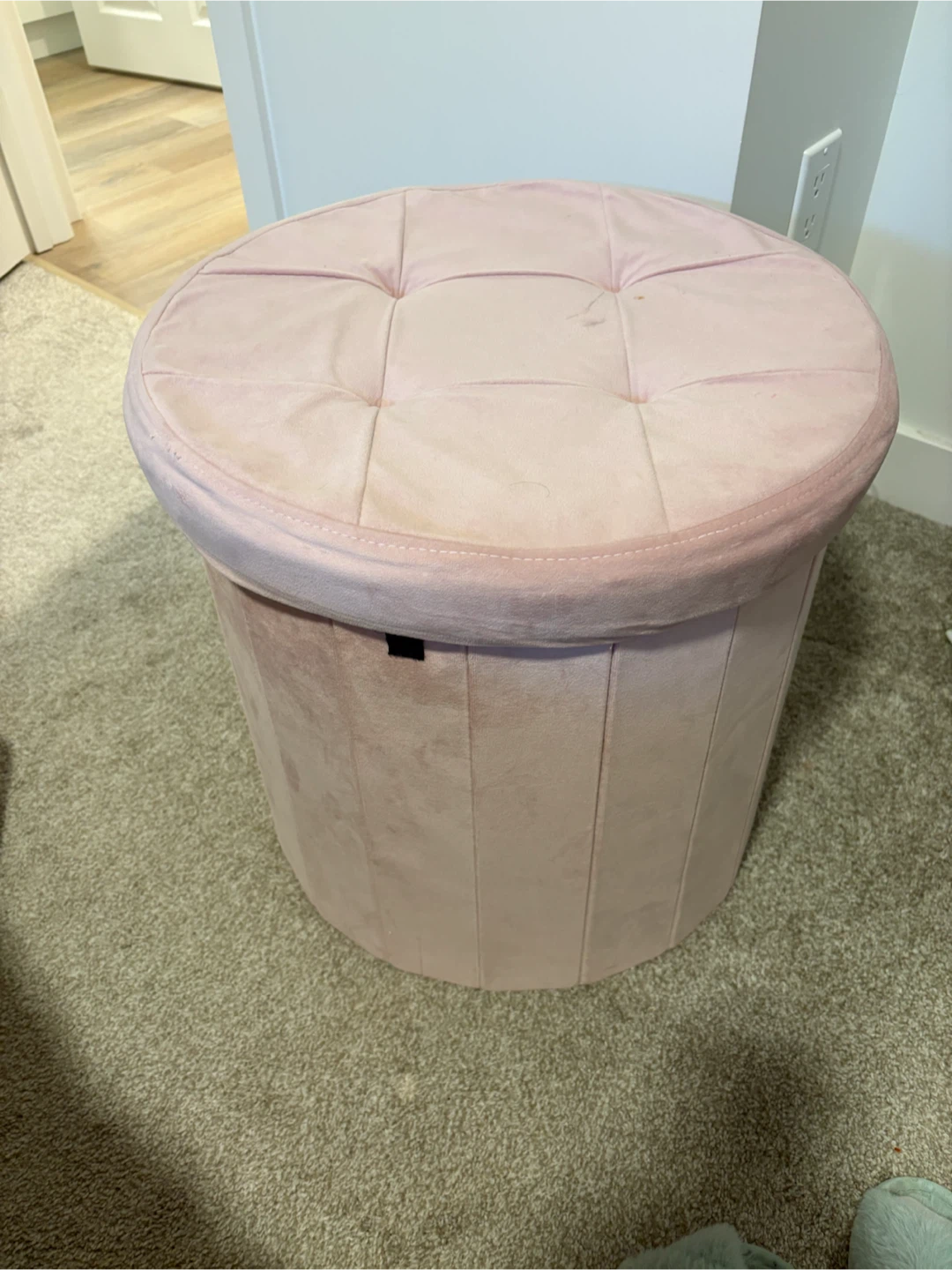 Pink Velvet Round Storage Ottoman