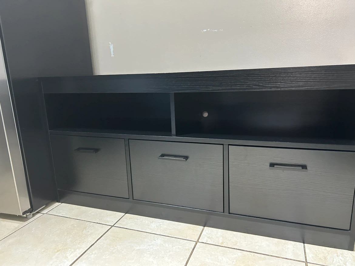 Black TV stand with storage drawers