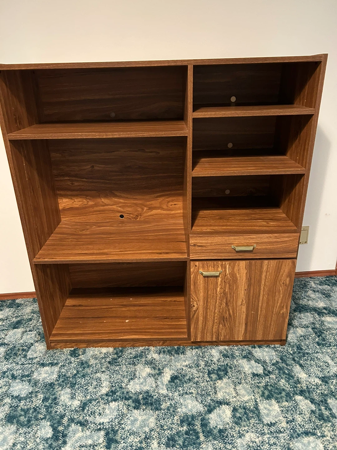 Wooden Media Storage Unit with Shelves and Cabinet