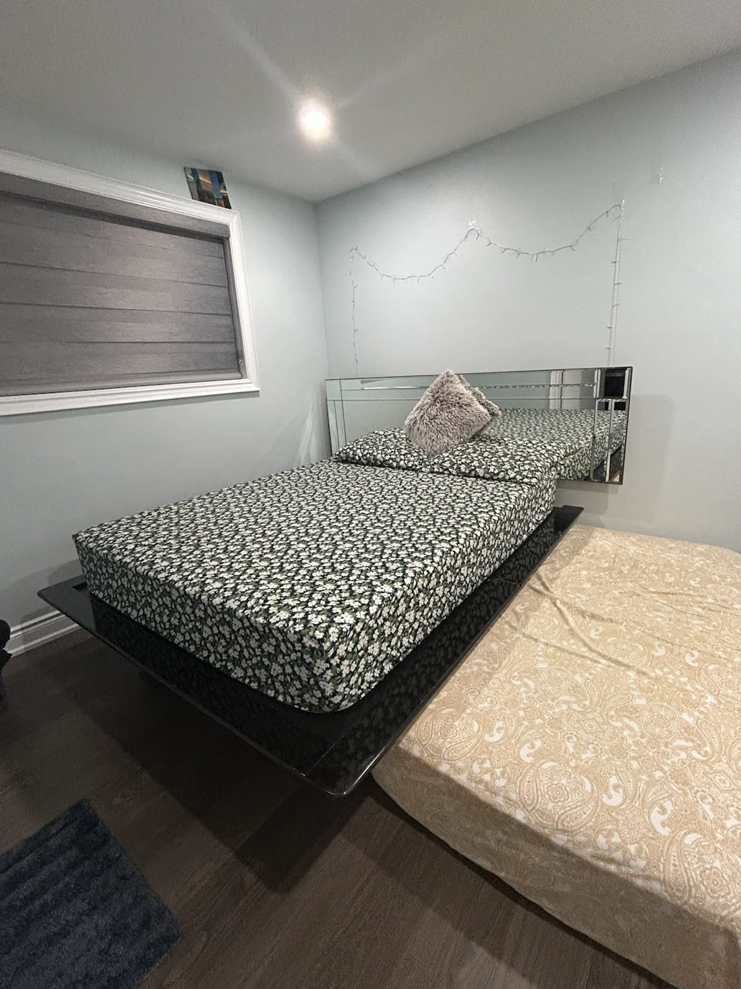 Modern Floating Bed Frame with Mirrored Headboard