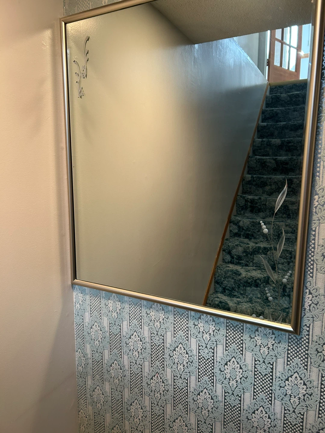 Large Wall Mirror with Floral Etching