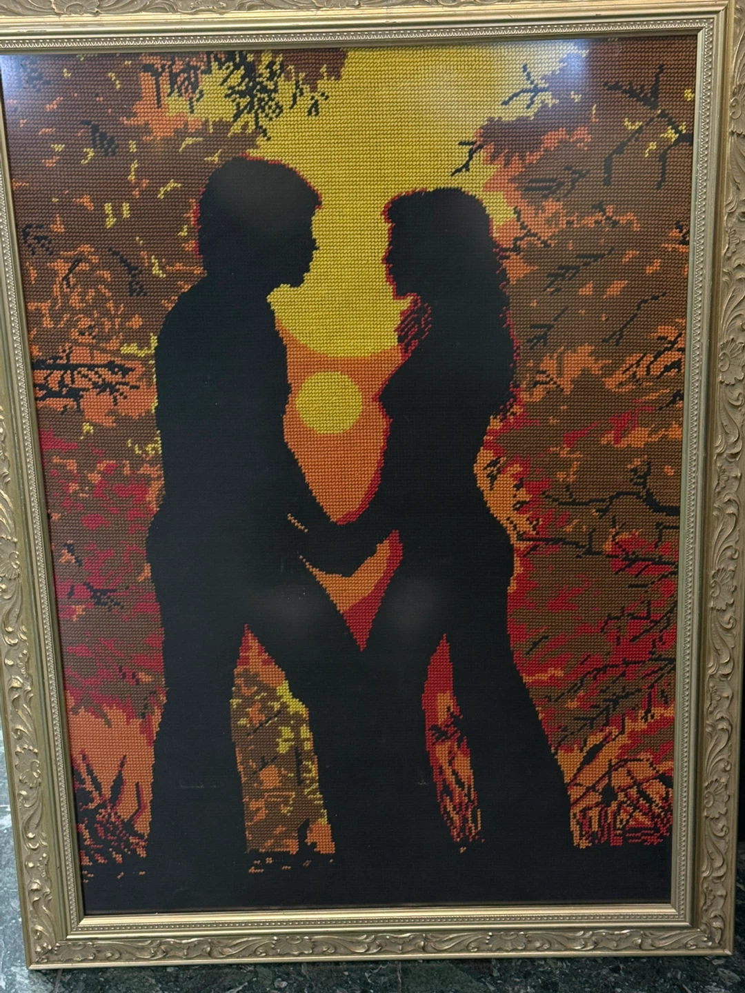 Framed Sunset Couple Cross-Stitch Art - photo 2