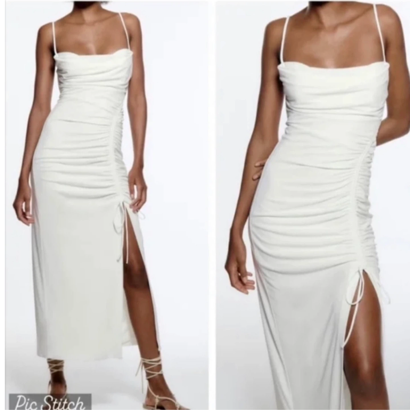 NEW Zara white ruched slip maxi dress M - photo 2