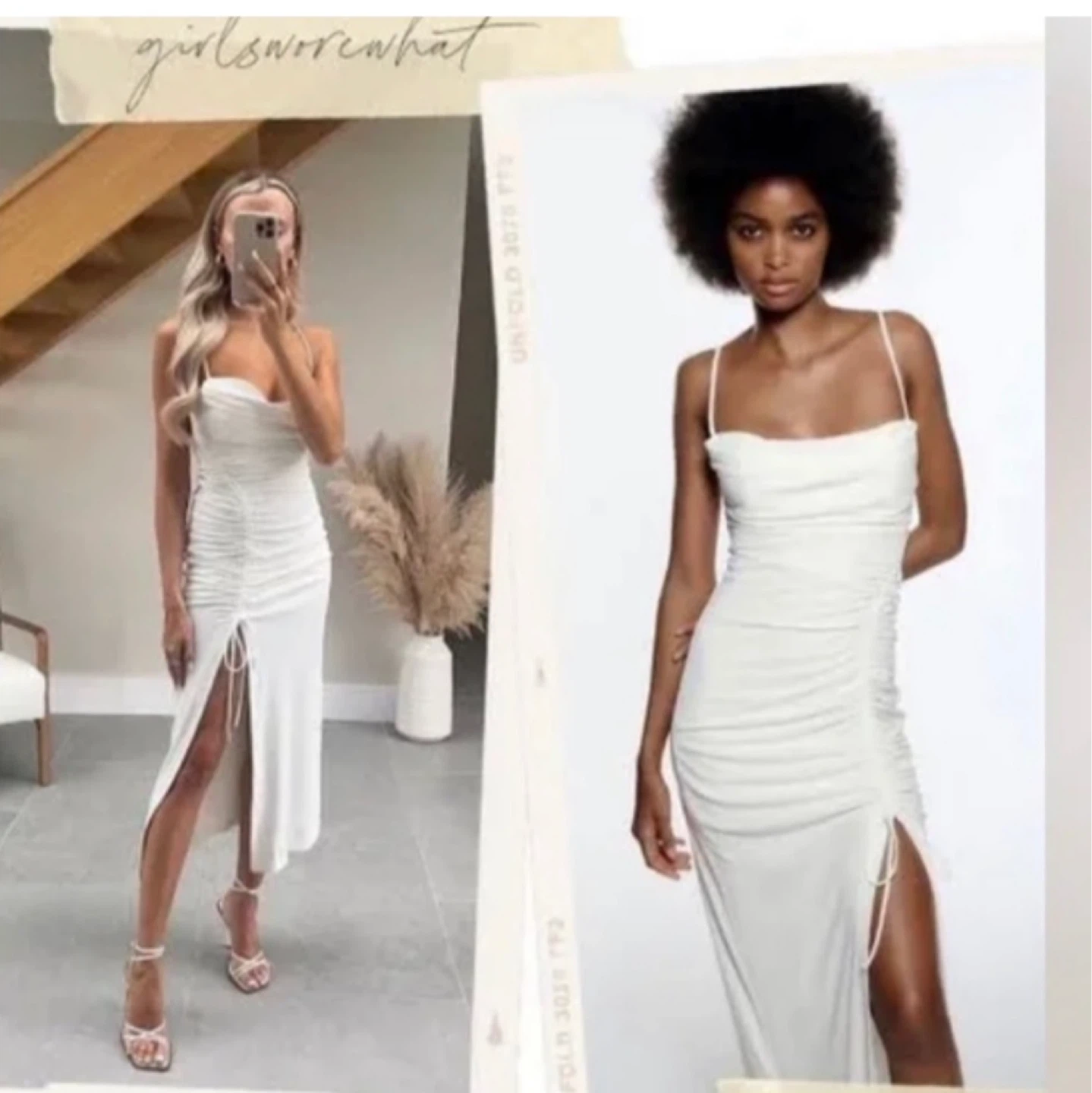 NEW Zara white ruched slip maxi dress M - photo 3