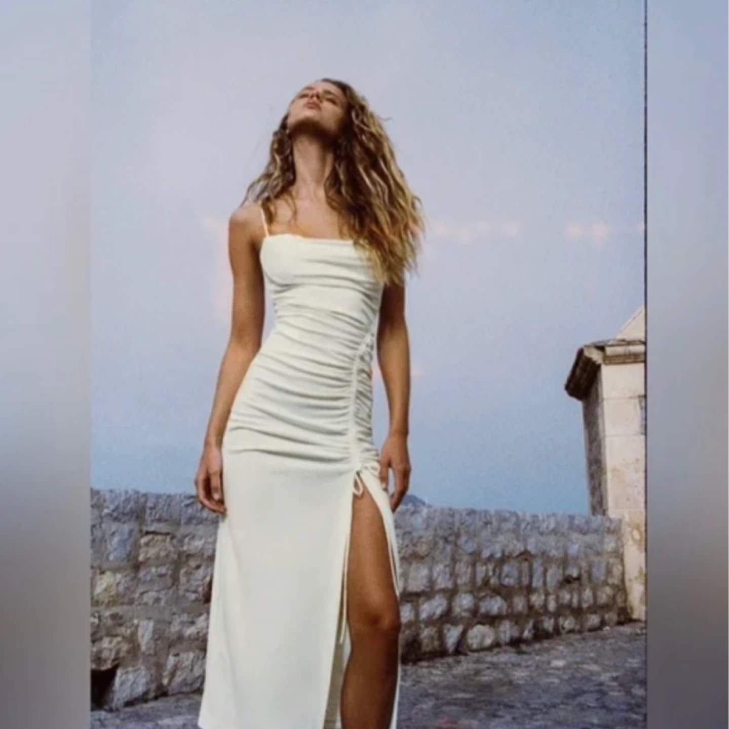 NEW Zara white ruched slip maxi dress M - photo 4