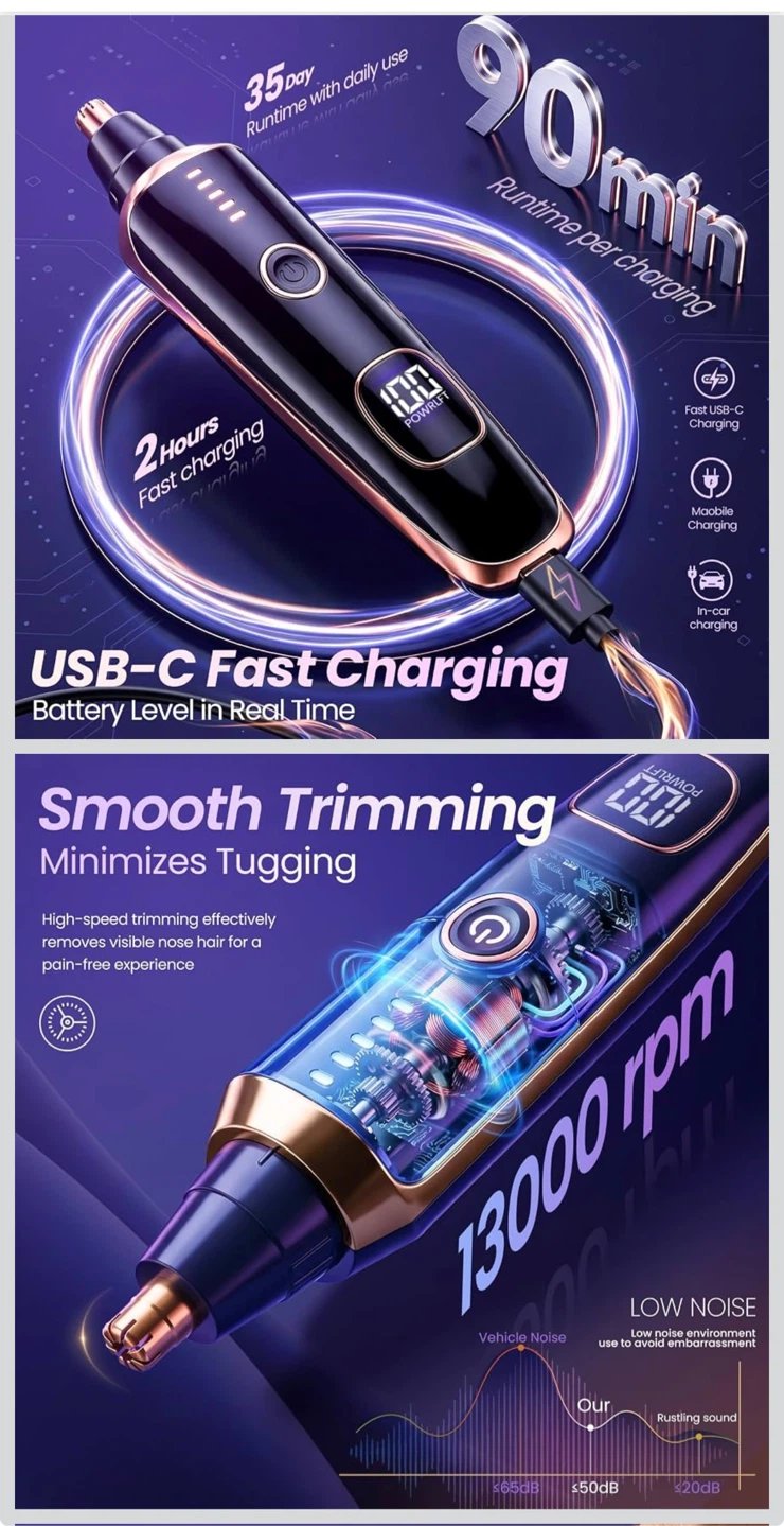 2-in-1 Rechargeable Nose and Eyebrow Trimmer - photo 2