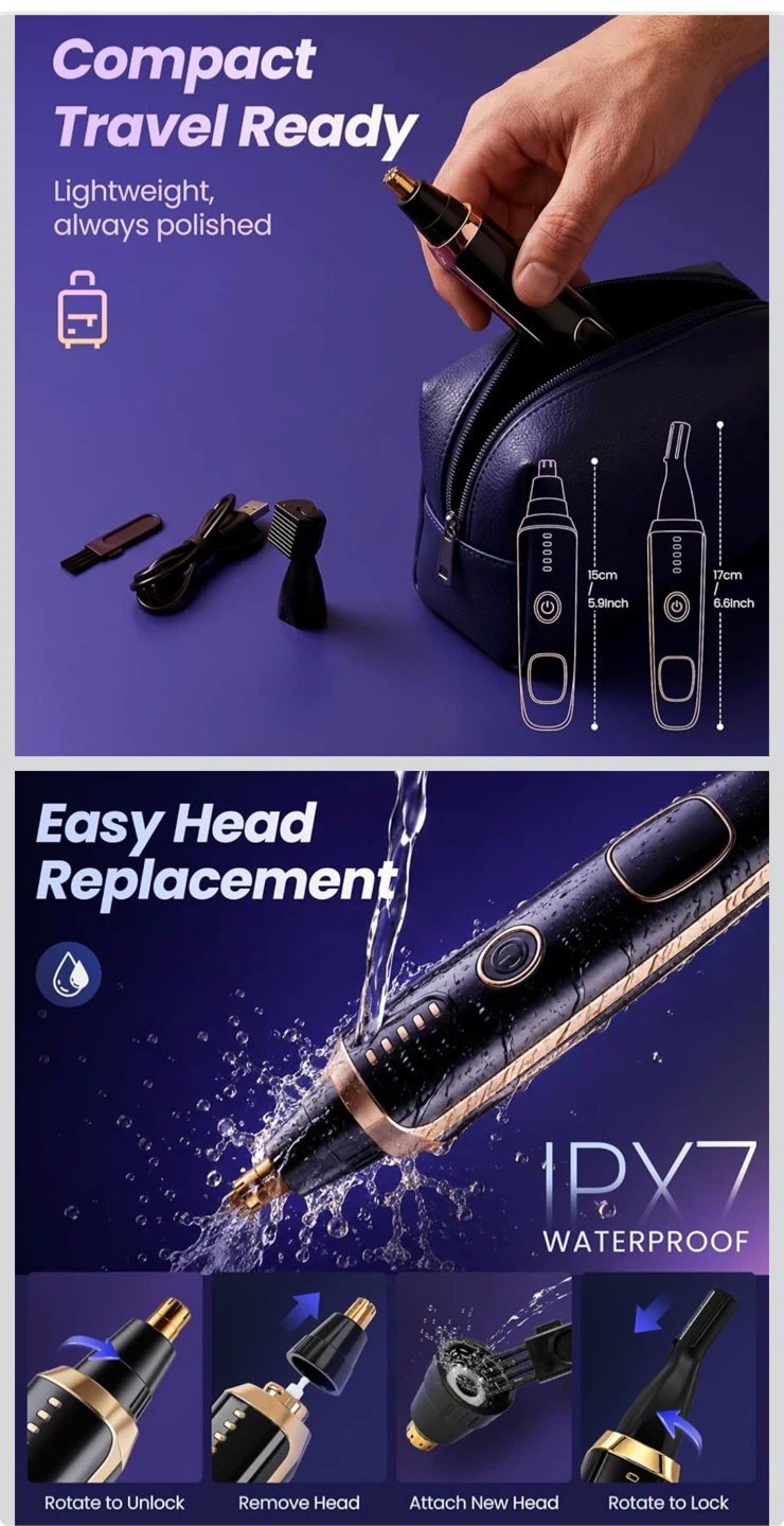 2-in-1 Rechargeable Nose and Eyebrow Trimmer - photo 3
