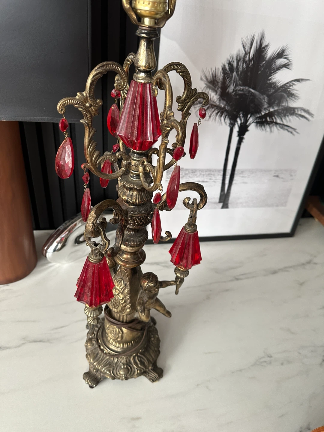 ANTIQUE ORNATE HOLLYWOOD REGENCY TABLE LAMP VINTAGE LIGHT