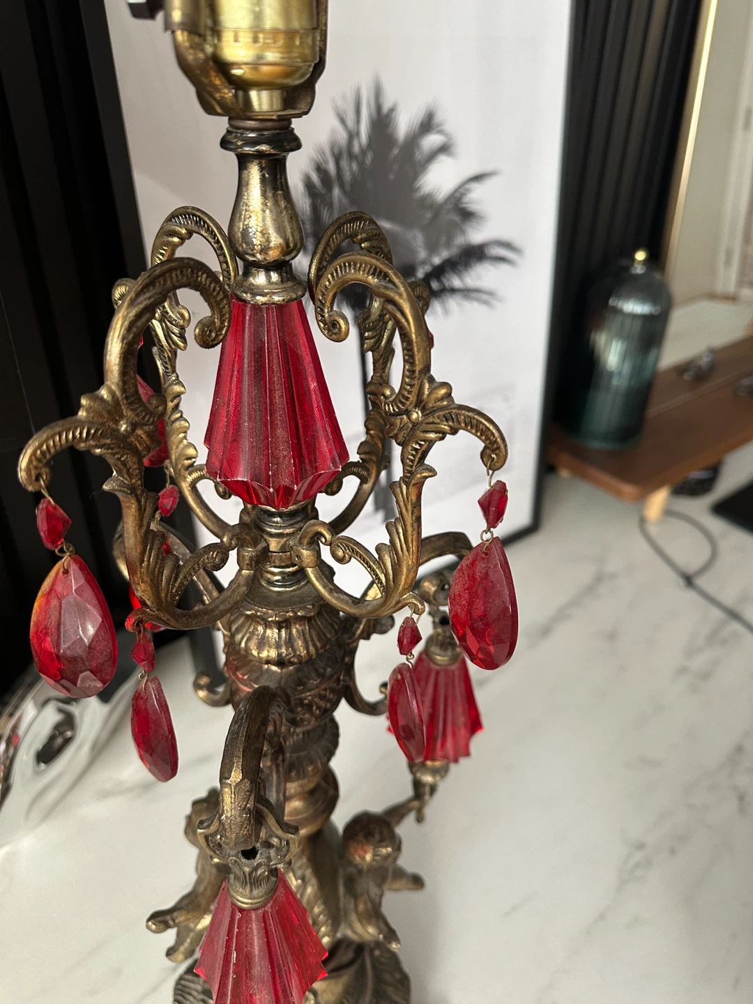ANTIQUE ORNATE HOLLYWOOD REGENCY TABLE LAMP VINTAGE LIGHT - photo 3