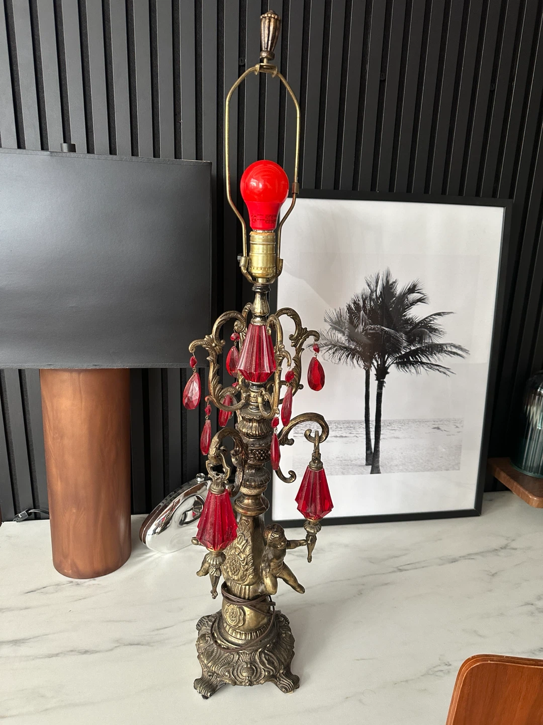 ANTIQUE ORNATE HOLLYWOOD REGENCY TABLE LAMP VINTAGE LIGHT - photo 5